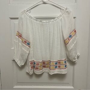 Rebellion White Blouse with Colorful Embroidery
